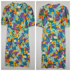 Vintage Floral Made in USA Ultra Soft Rayon Button Midi Dress Large